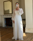 Vintage 60s Poet Sleeve Chiffon Wedding Gown