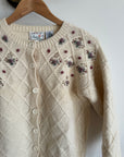 Vintage Pure Wool Embroidered Floral Cardigan Creme
