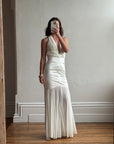 Vintage Y2K USA Made Mermaid Satin Fluted Dress Ivory