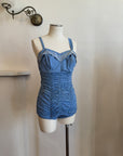 Vintage 1960s Cornflower Blue Ruched Swimsuit