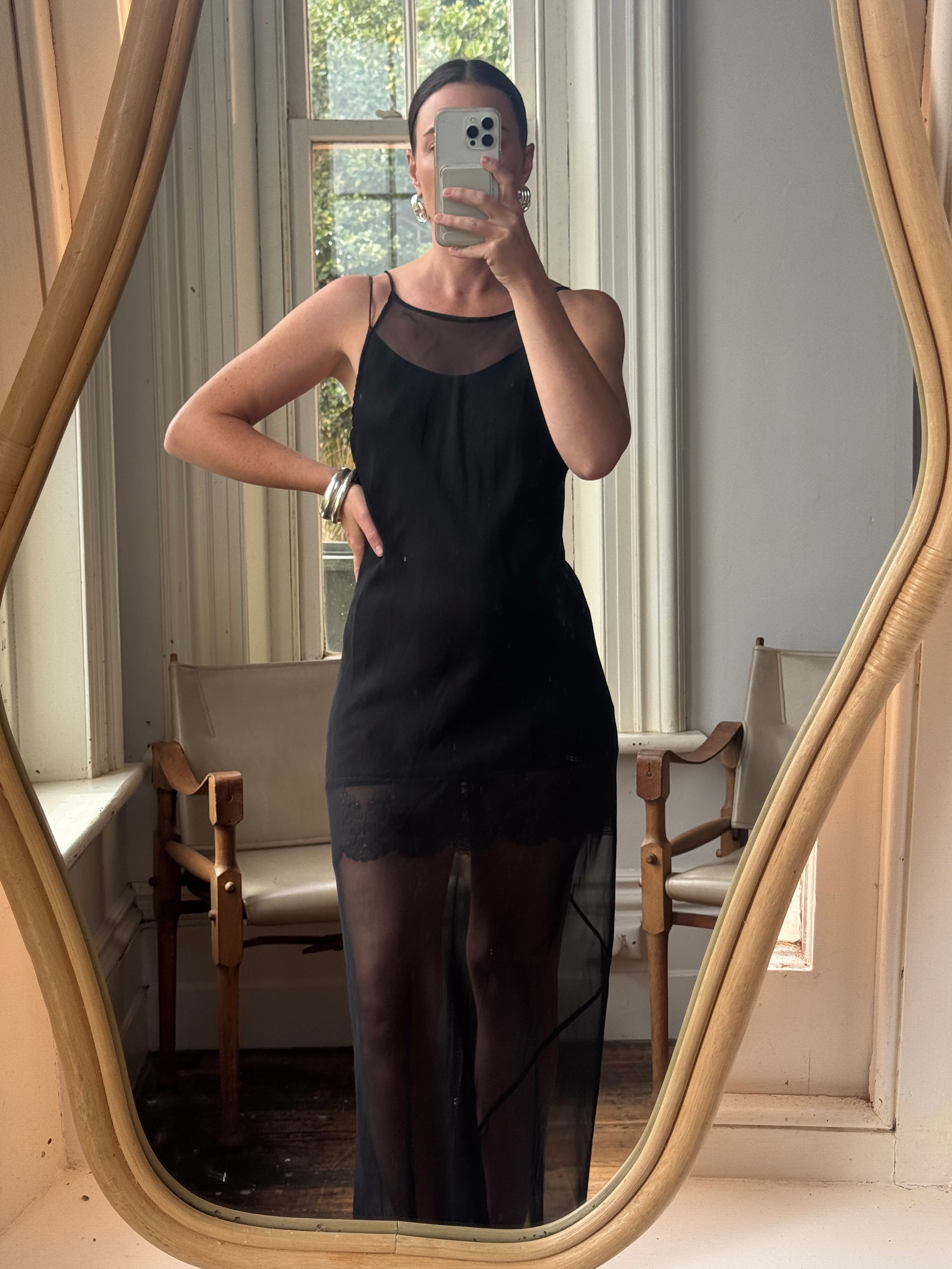 Vintage 90s Archival Jenny Bannister Sheer Slip Dress Noir