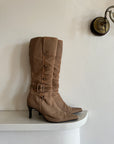 Vintage 90s Canvas Calf High Pointed Boots Latte