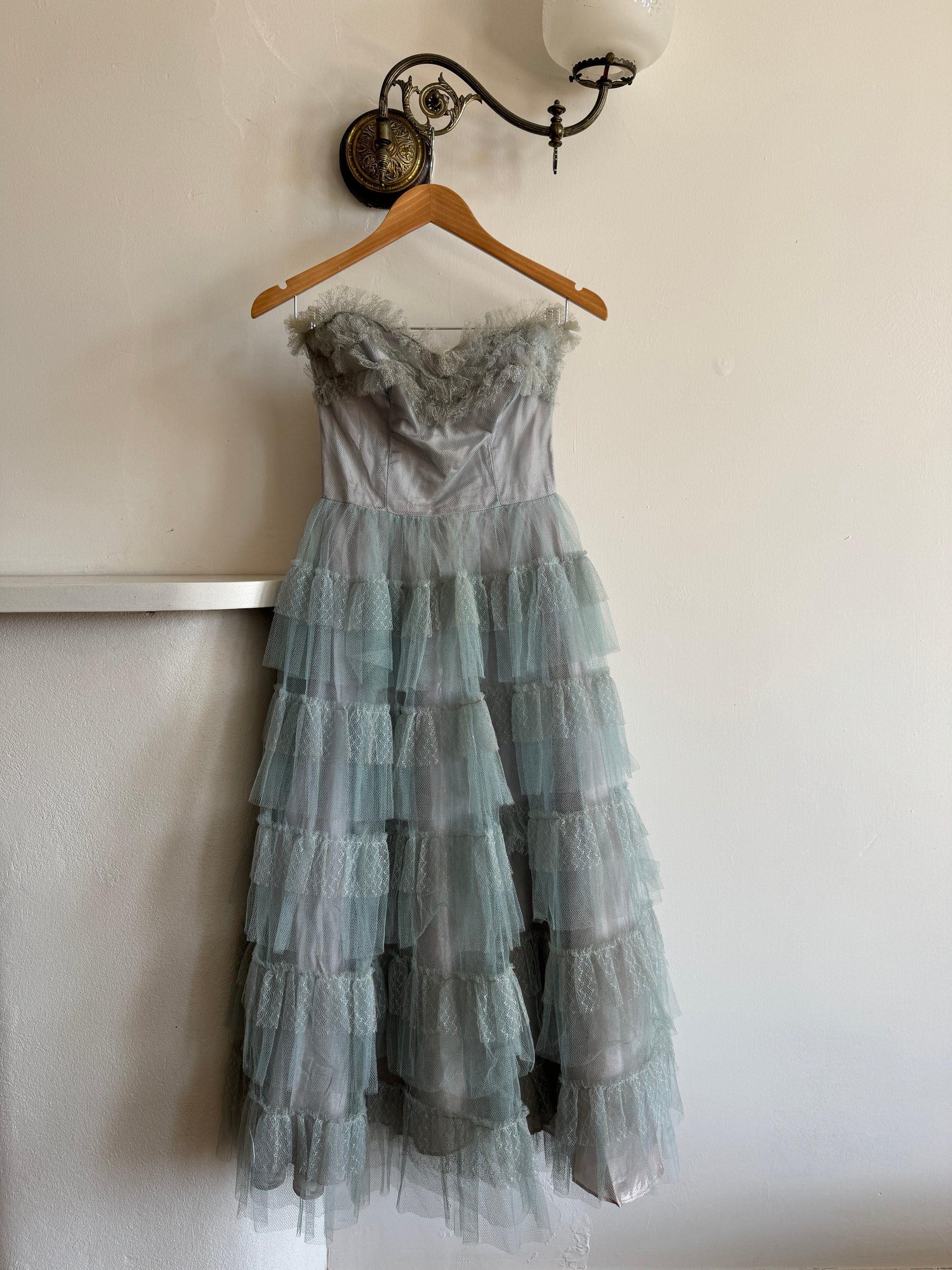 Vintage 40s Duck Egg Blue Tulle Prom Dress