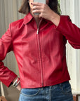 Vintage 90s Zip Front Leather Jacket Red