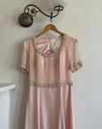 Vintage 80s Baby Pink Pure Silk Embellished Evening Gown