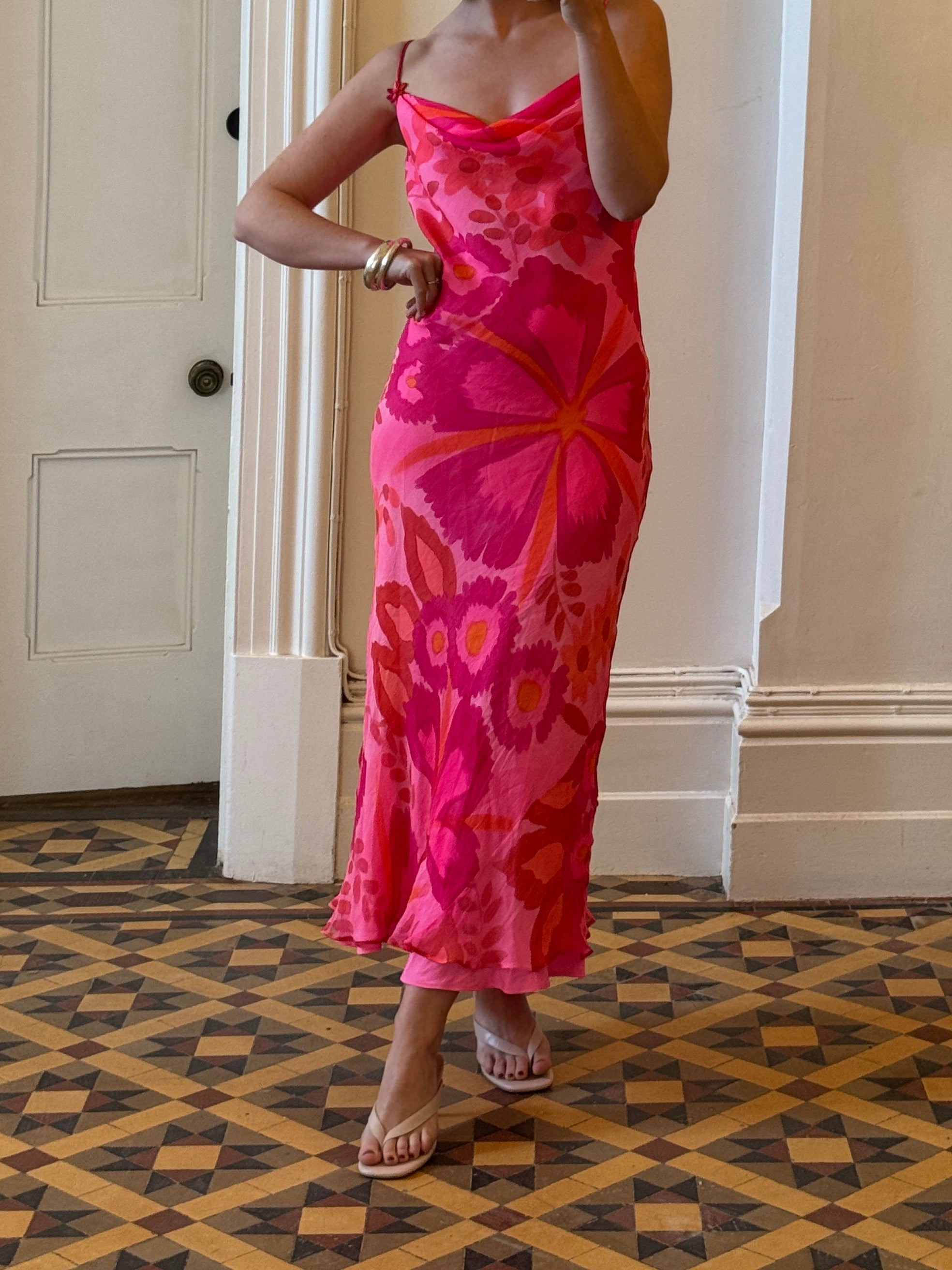 Vintage Y2K Jenny Packham London Pure Silk Slip Dress Sunset