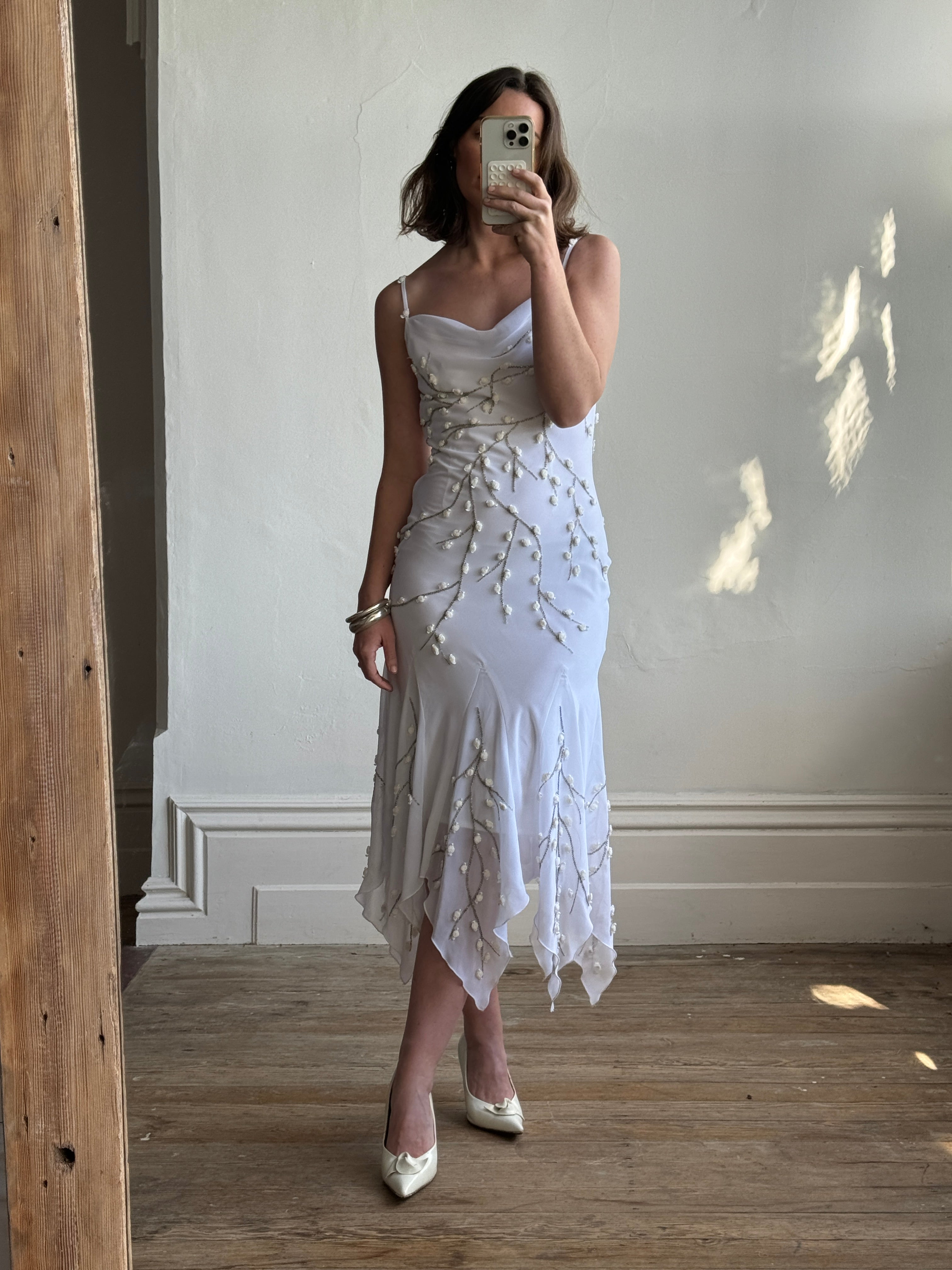 Vintage 90s Fairy Cowl Neck Wedding Dress With Hand Beaded Vine Embroi Call Me The Breeze Vintage 90s Fairy Cowl Neck Wedding Dress With Hand Beaded Vine Embroi Call Me The Breeze