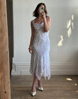 Vintage 90s Fairy Cowl Neck Wedding Dress With Hand Beaded Vine Embroidery