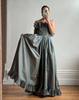 Vintage 80s Taffeta Pleated Strapless Gown Slate