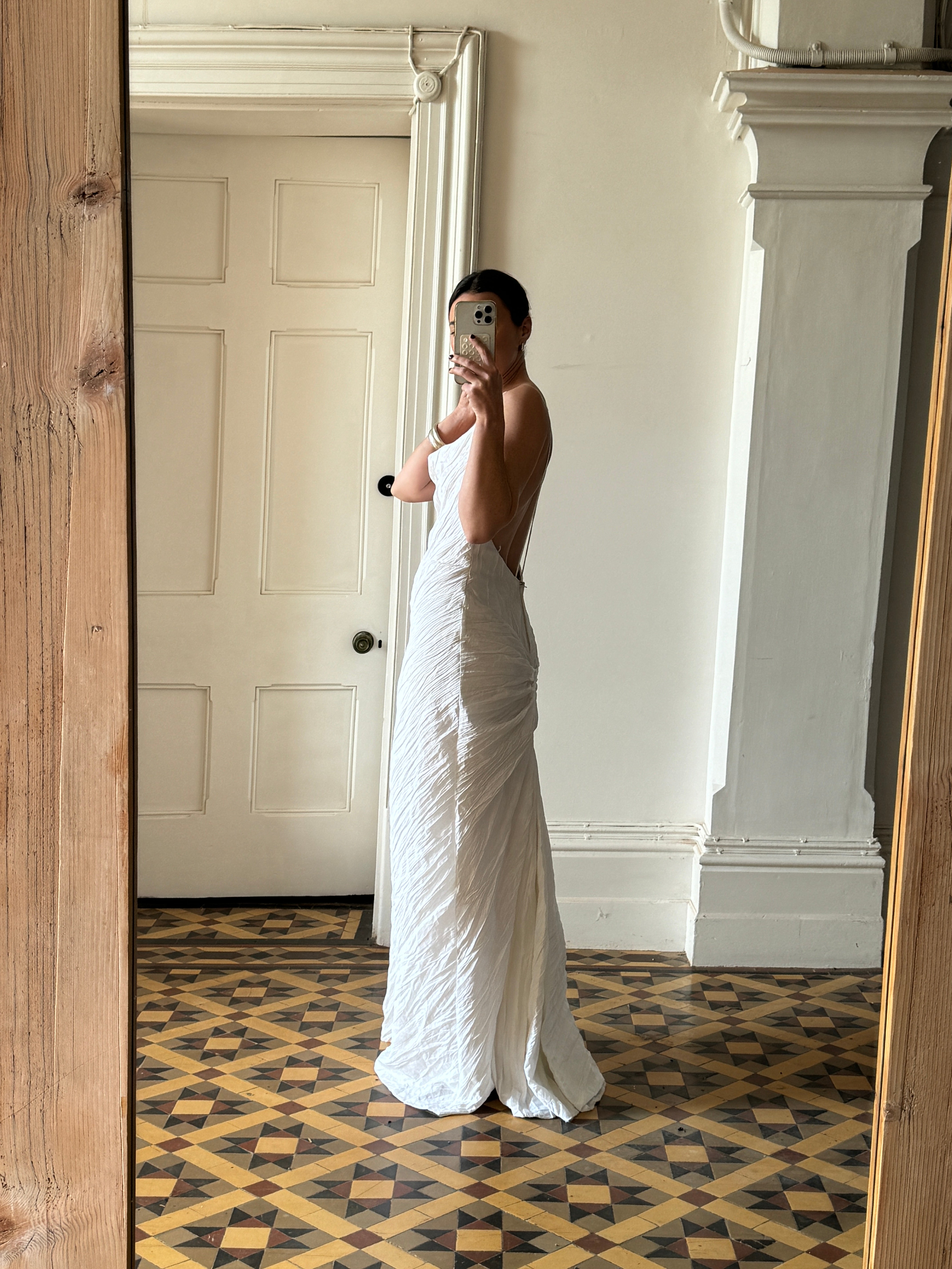 Vintage 90s Crinkle Bias Cut Wedding Dress