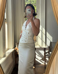 Vintage 90s Halter Two Piece Embellished Satin Wedding Set