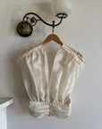 Vintage Y2K Organza V Neck Pearl Embellished Top Creme