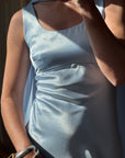 Vintage 90s Australian Made Satin Prom Dress with Scarf Ice Blue