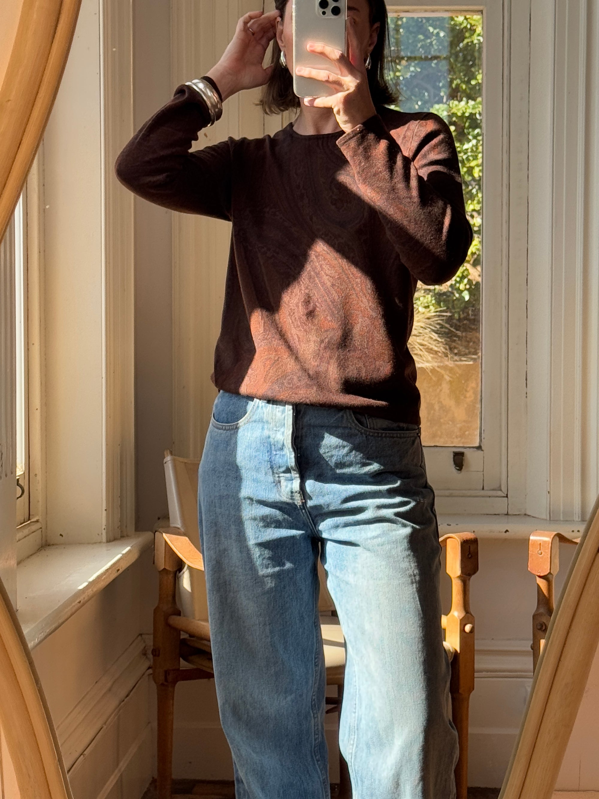 Vintage 90s Lauren By Ralph Lauren Paisley Silk and Cashmere Knit Top