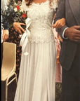 Vintage 90s Lace Off The Shoulder Chiffon Wedding Dress