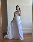 Vintage 90s Embroidered Corset Cowl Neck Wedding Dress