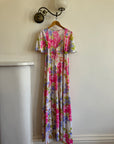 Vintage 70s Pink Floral Slip and Wrap Dress Set