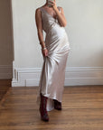 Vintage 90s Australian Made Backless Shell Satin Dress