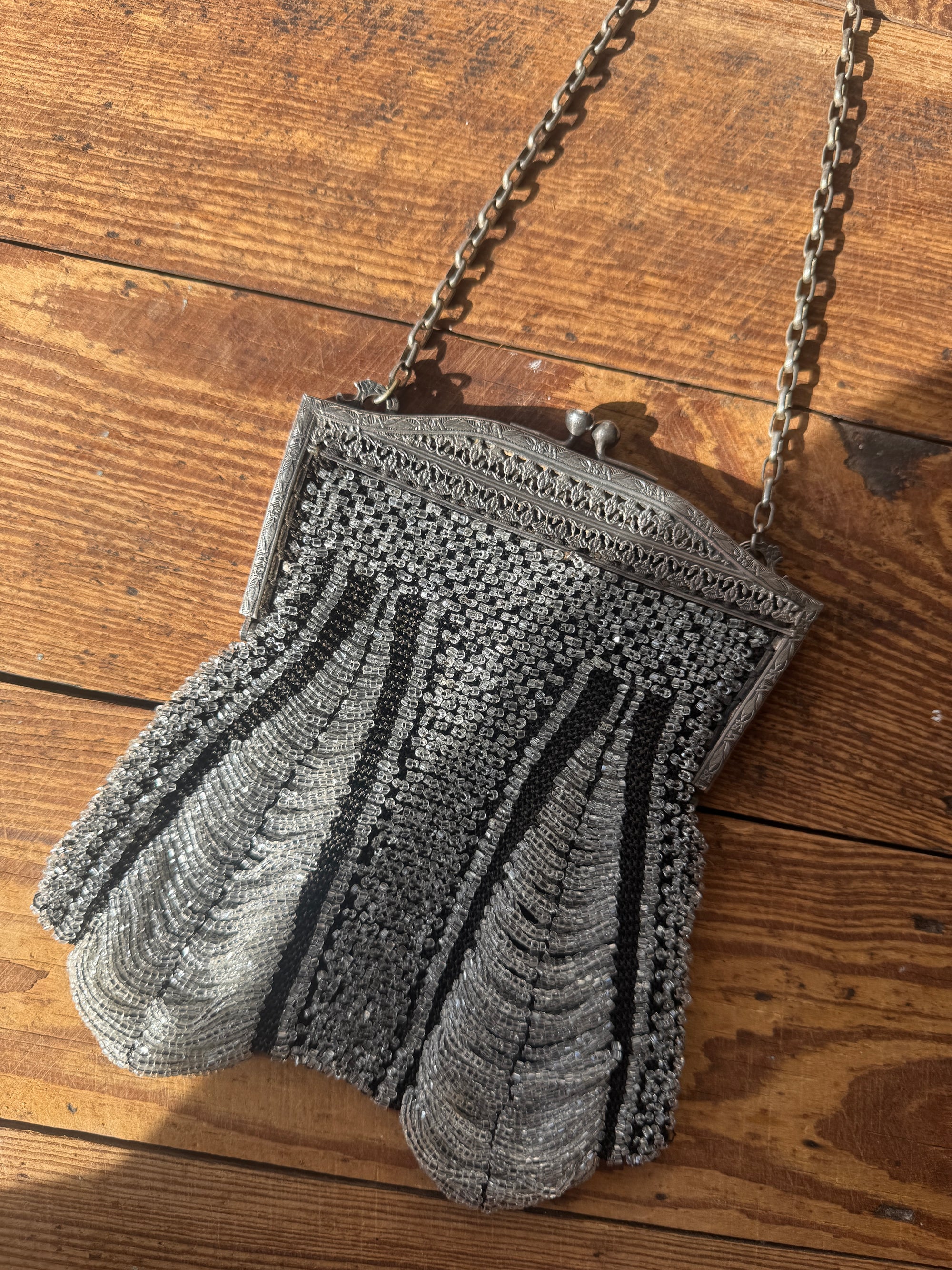 Antique 1920s Ornate Art Deco Evening Bag Noir