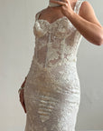 Vintage Y2K Italian Sheer Embroidered Naked Bustier Wedding Gown