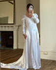 Vintage 40s Liquid Silk Satin Sheer Lace Wedding Gown