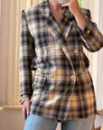 Vintage 90s Plaid Blazer Navy, Burgundy and Cream