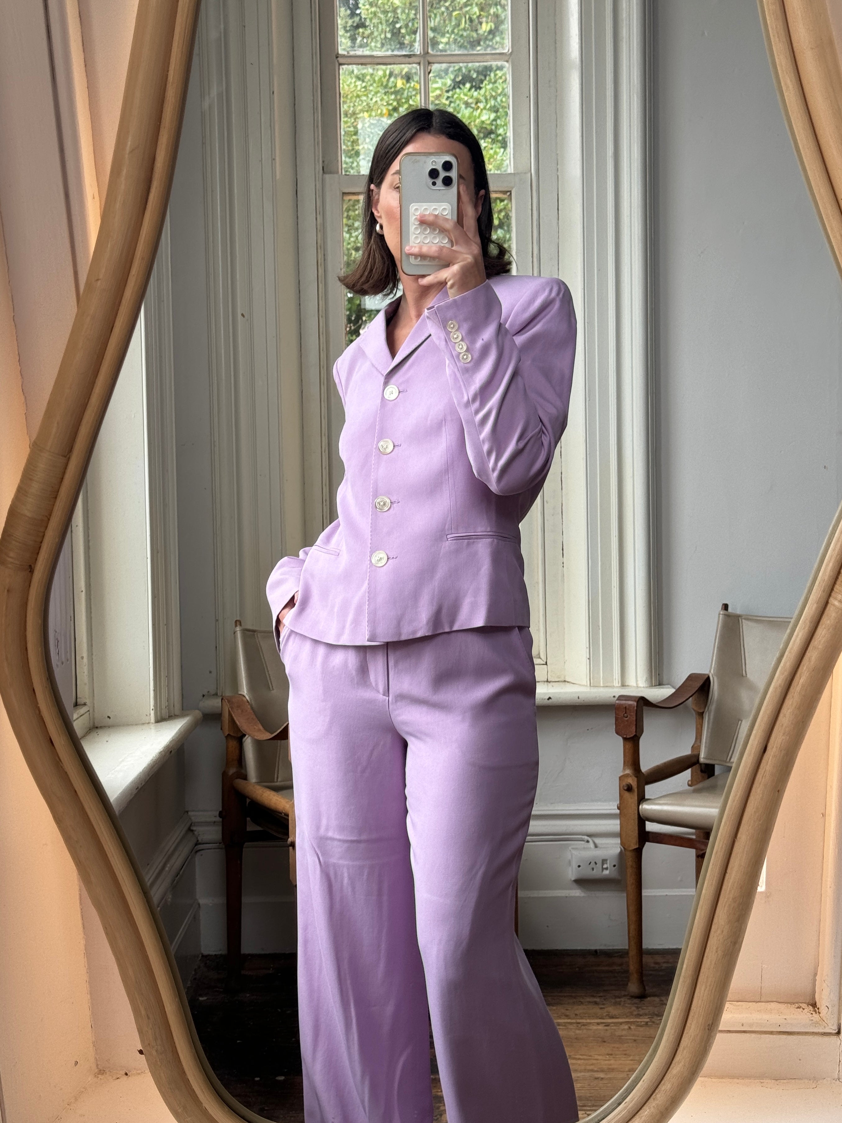 Vintage 90s Ralph Lauren Pure Silk Lilac Suit with Original Tags Attached
