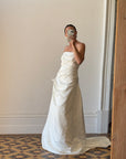 Vintage Y2K Satin Drop Waist Strapless Wedding Gown