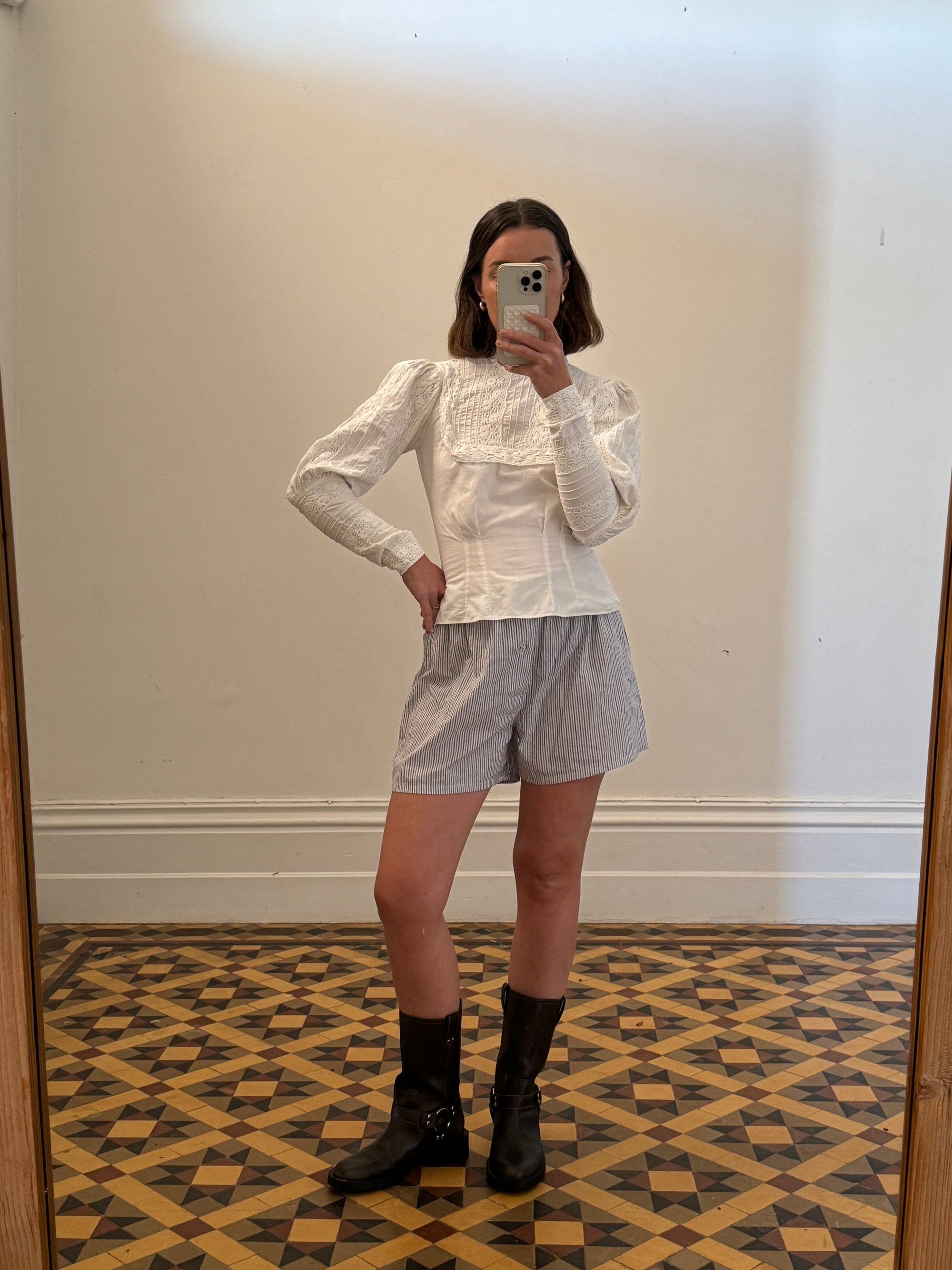 Vintage Edwardian Cotton Hi Front Bib Blouse