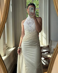 Vintage 90s High Front Lace Midi Dress with Pure Silk Train