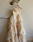 Vintage 90s Strapless Rosette Bubble Wedding Gown Peachy Creme