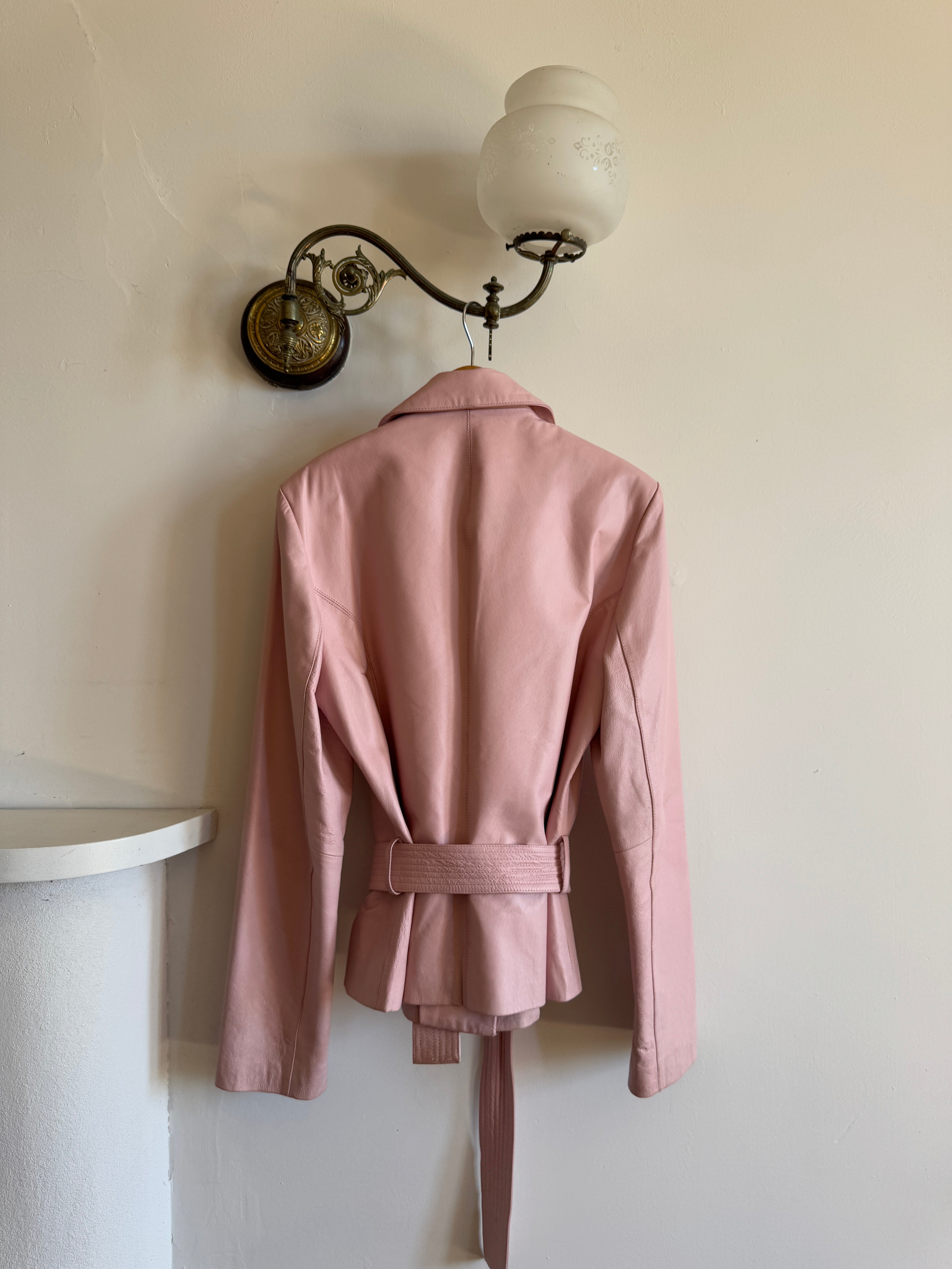 Vintage 90s Mini Trench Leather Jacket Baby Pink