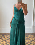 Vintage 90s Satin Drop Waist Evening Dress Teal
