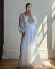 Vintage 60s Poet Sleeve Chiffon Wedding Gown