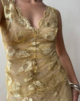 Vintage 2002 Collette Dinnigan Gold Foil Floral Two Piece Set