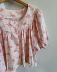 Vintage Puff Sleeve Floral Button Up Blouse Pink