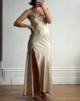 Vintage 90s Pure Silk Bias Cut Split Gown Champagne