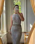 Vintage 90s Pure Silk High Front Embellished Lavender Gown