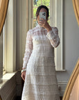 Vintage 60s Polka Dot Long Sleeved Wedding Dress Ivory