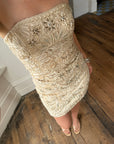 Vintage 90s Crochet Ribbon Embroidered Strapless Mini