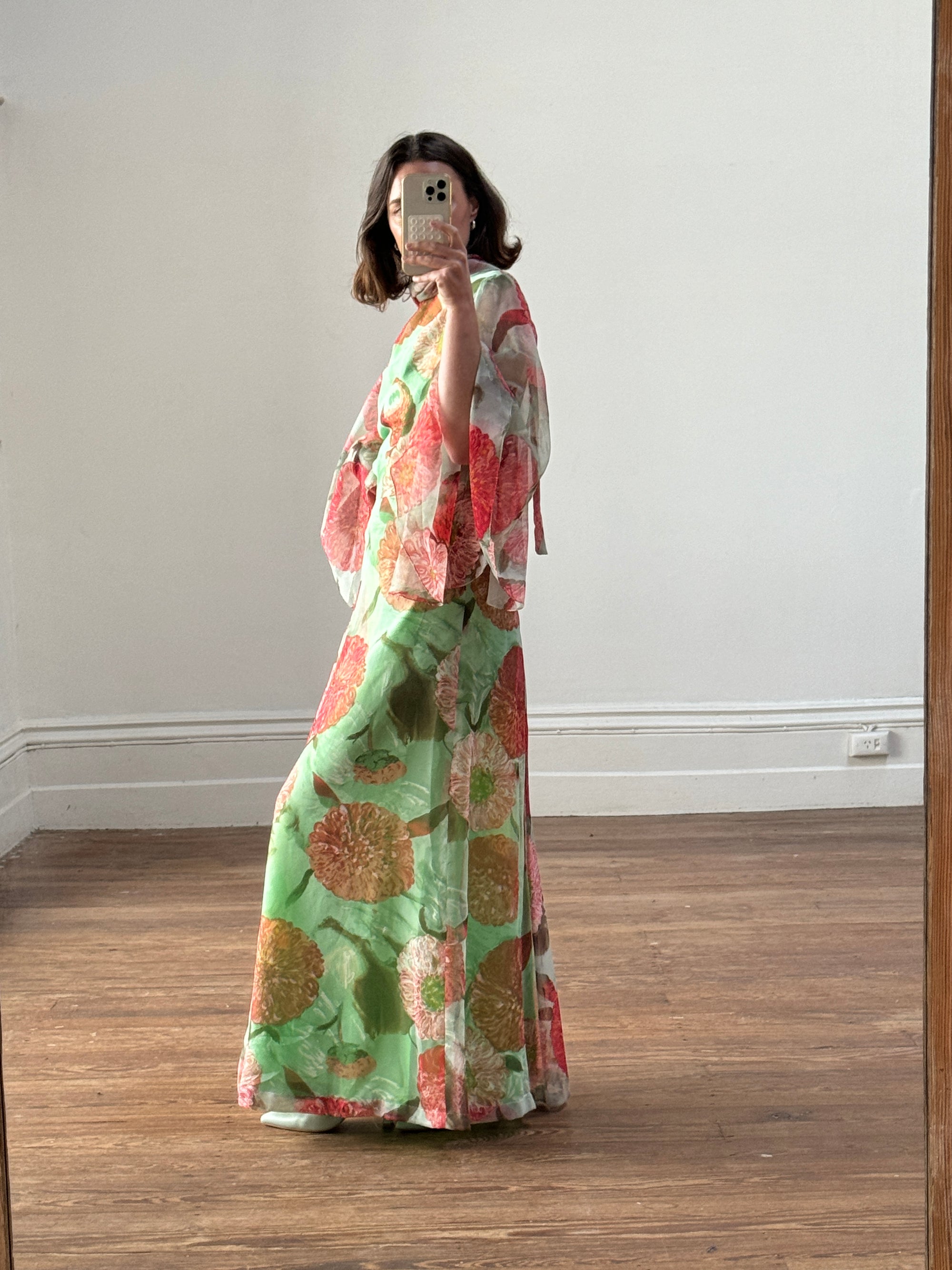 Vintage 70s Floral Belted Maxi Dress