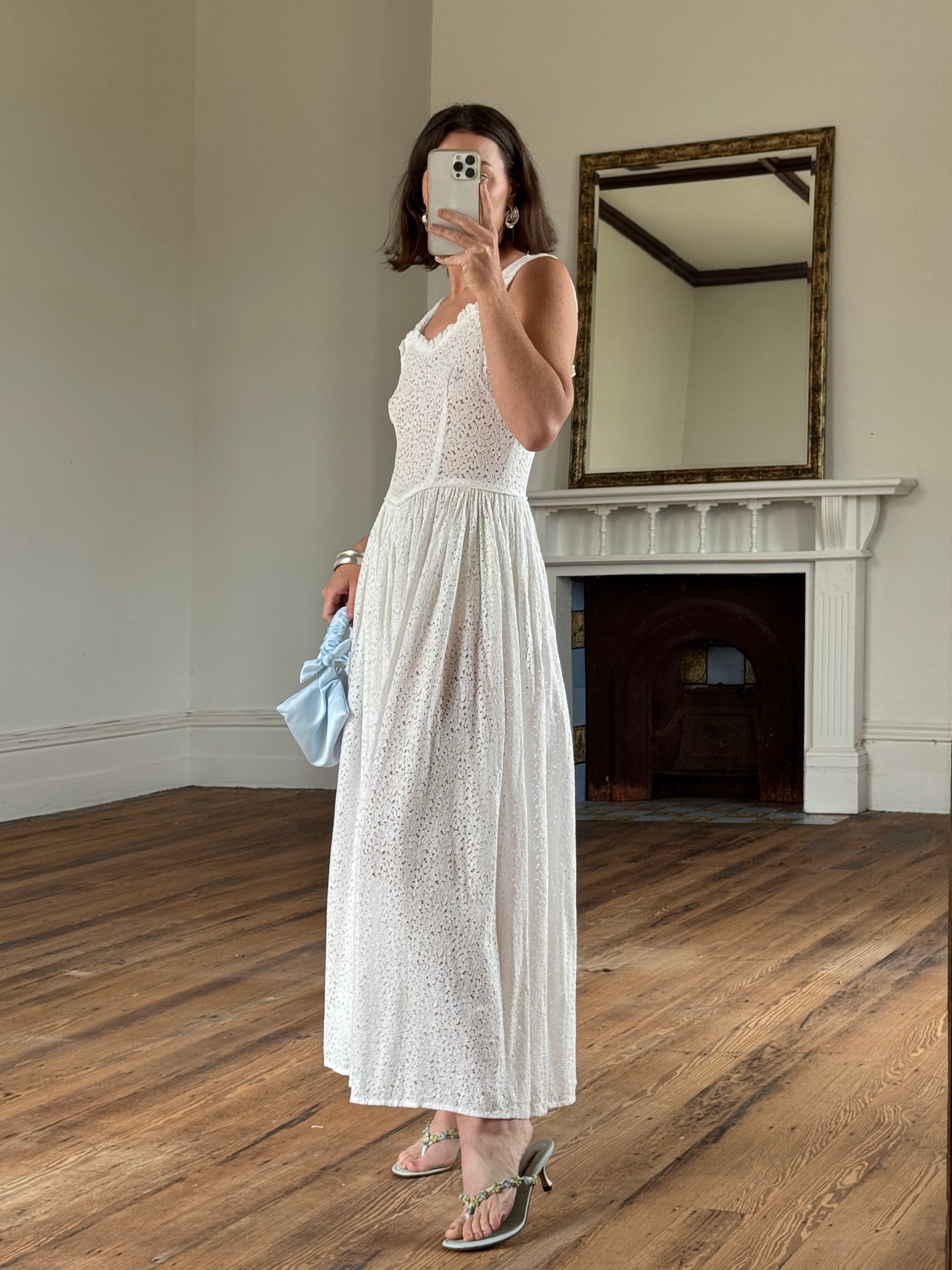 Vintage 40s Cotton Lace Strappy Bridal Sundress