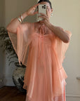 Vintage 70s Apricot Maxi Dress with Sheer Cape