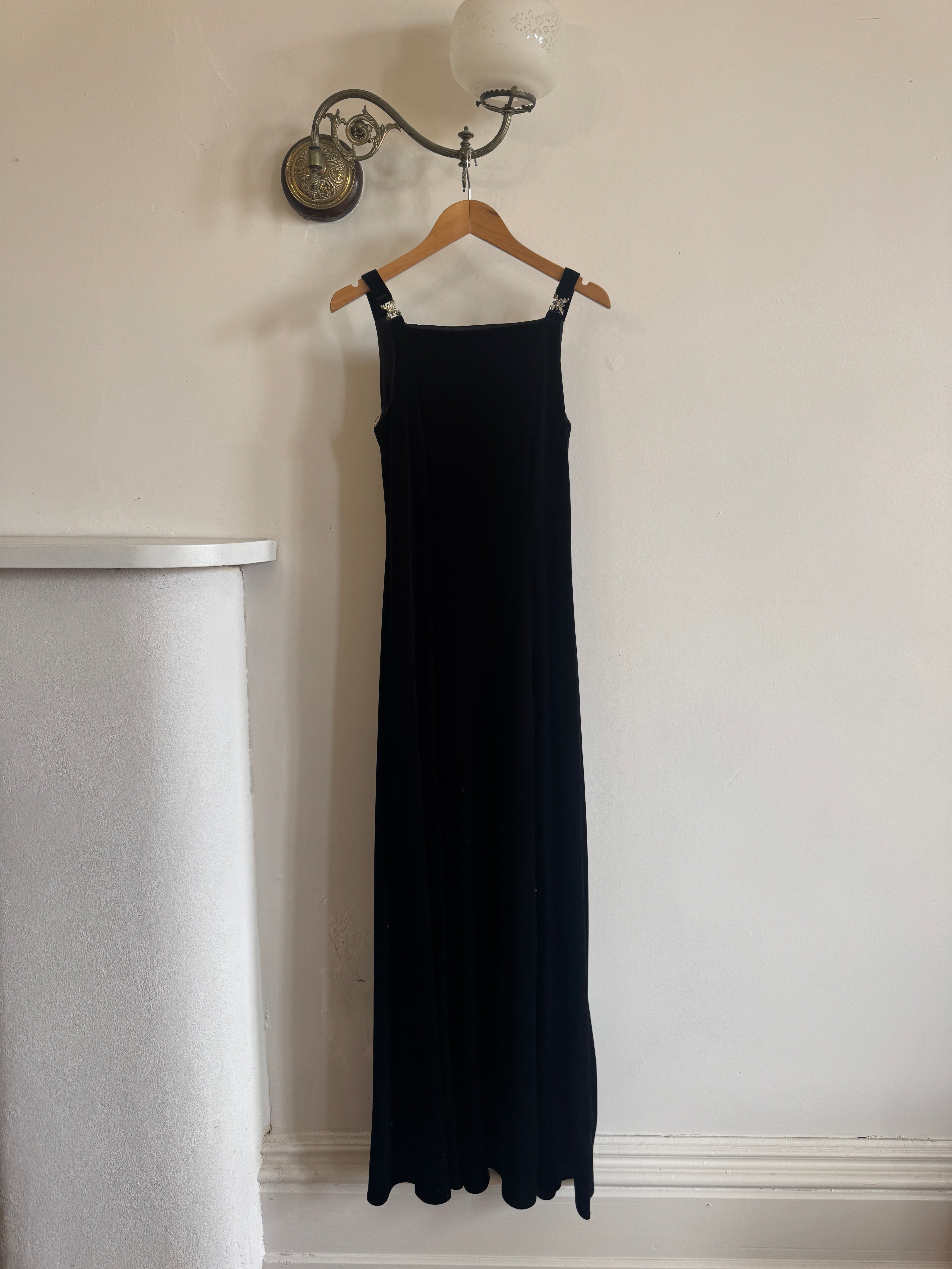 Vintage 90s Velvet High Front Evening Gown With Rhinestones