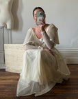 Vintage 60s Tiered Waterfall Wedding Dress Creme