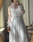 Vintage 60s Floral Lace Pleated Wedding Dress With Train