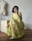 Vintage 70s Lemon Floral Tiered Maxi Dress