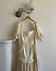 Vintage 80s Drop Waist Satin Jacquard Wedding Dress