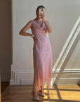 Vintage 90s Bias Beaded Sheer Asymmetrical Slip Dress Baby Pink