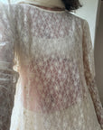 Vintage 80s Creme Lace Shift Wedding Dress With Scarf